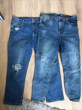 Women’s Distressed Blue Jeans - Classic Mid Wash